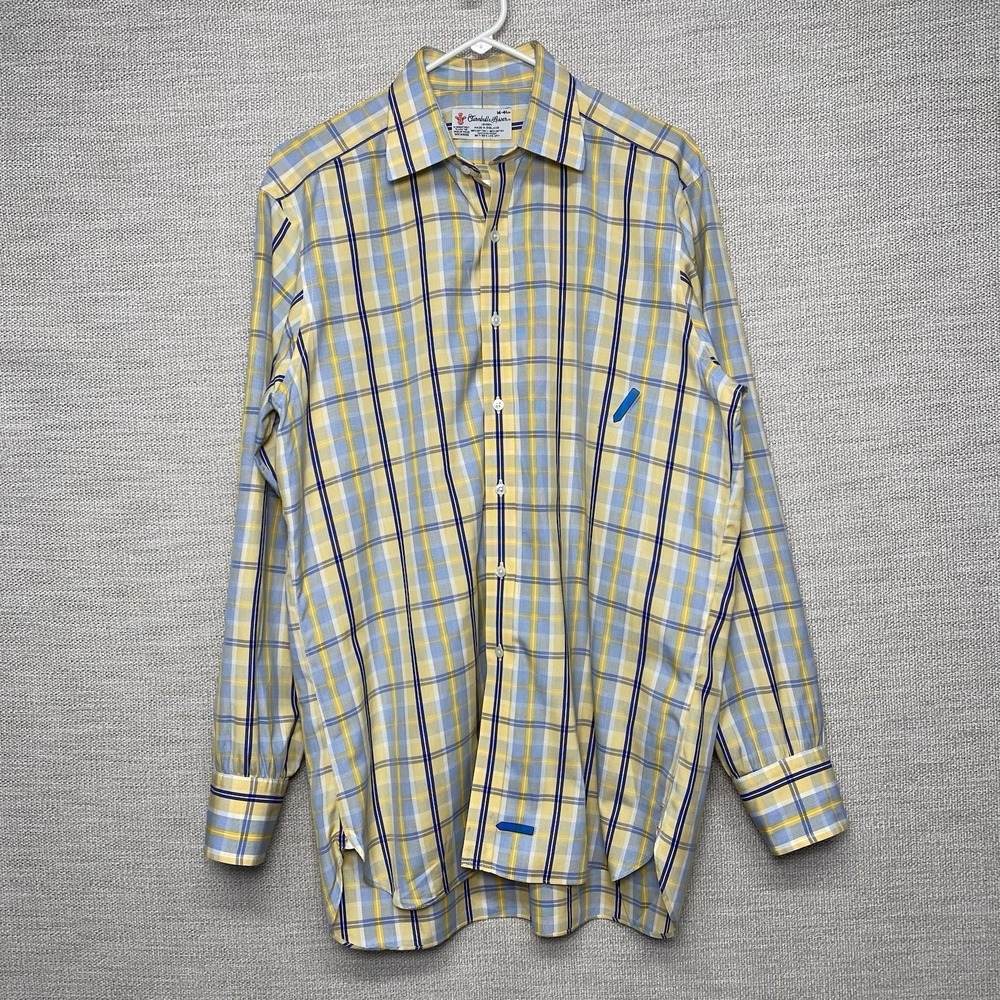 Turnbull Asser Dress Shirt 16 Blue Yellow Plaid - Picture 2 of 10
